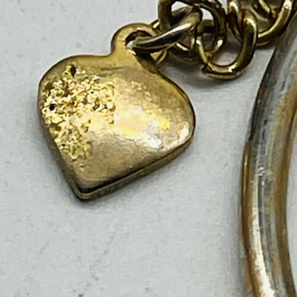 Gold Tone Bracelet With Clear Rhinestones and Heart Charm Vintage